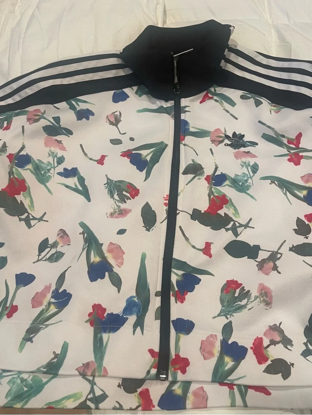 adidas White Floral Track Jacket with Black Stripes - Picture 3 of 4